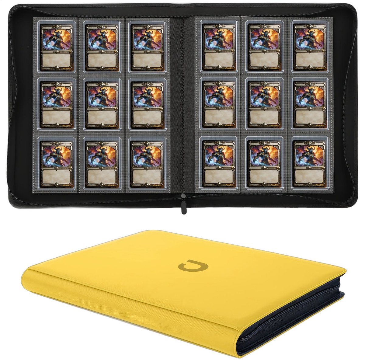 Currero Toploader Binder - Verzamelmap Kaarten - Geschikt voor Pokemon - 4 Pocket - 9 Pocket - 12 Pocket - Trading Card Map - Toploadermap - Geel - 288 Kaarten