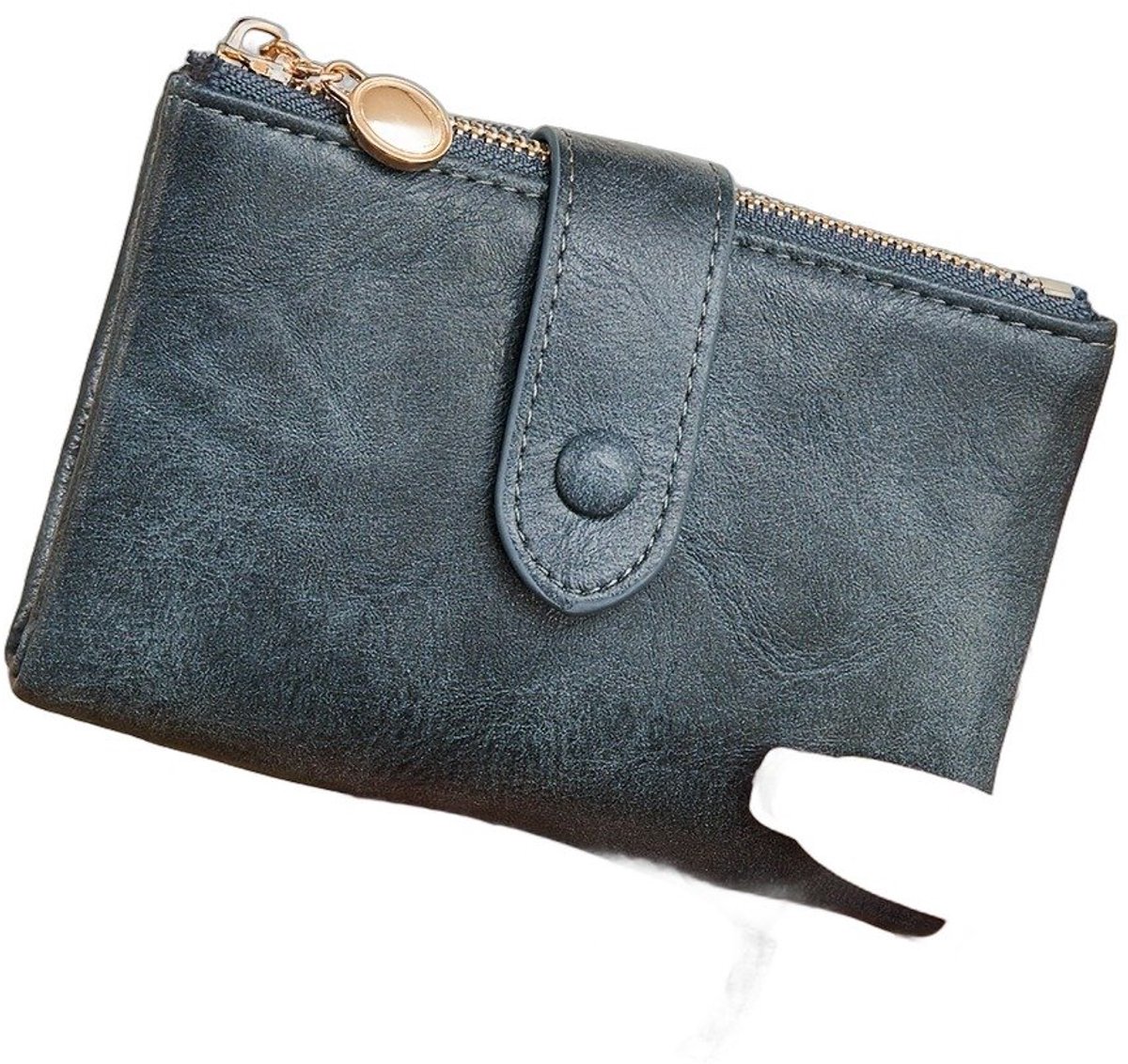 Currero Portomonee - Portemonnee Dames & Heren - RFID Anti Skim - Pasjeshouder - Klein Model - Met Rits - Kunstleer - Blauw