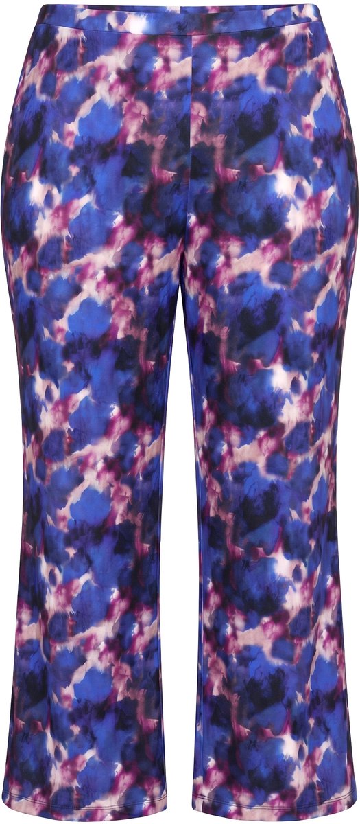 Ulla Popken - Dames - Jersey broek met textuur wijde pijp elastische tailleband - Zwart - Maat 46+