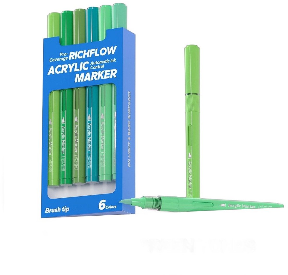 Currero Aquamarkers - Twinmarkers - Brushpennen - Stiften - Markeerstiften Op Waterbasis - Dual Tip - Tekenen En Kleuren - Groene Tinten 6 Stuks