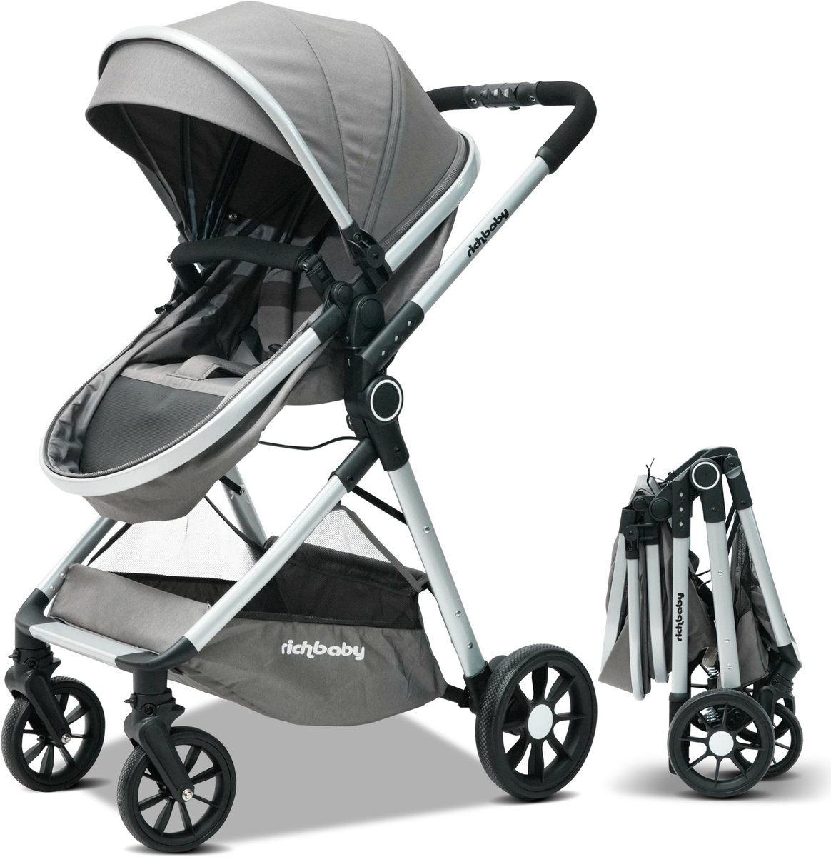 MODFU - Babywagen - 2-In-1 Omkeerbare Zitting - Inklapbaar - Antiekgrijs - Stof