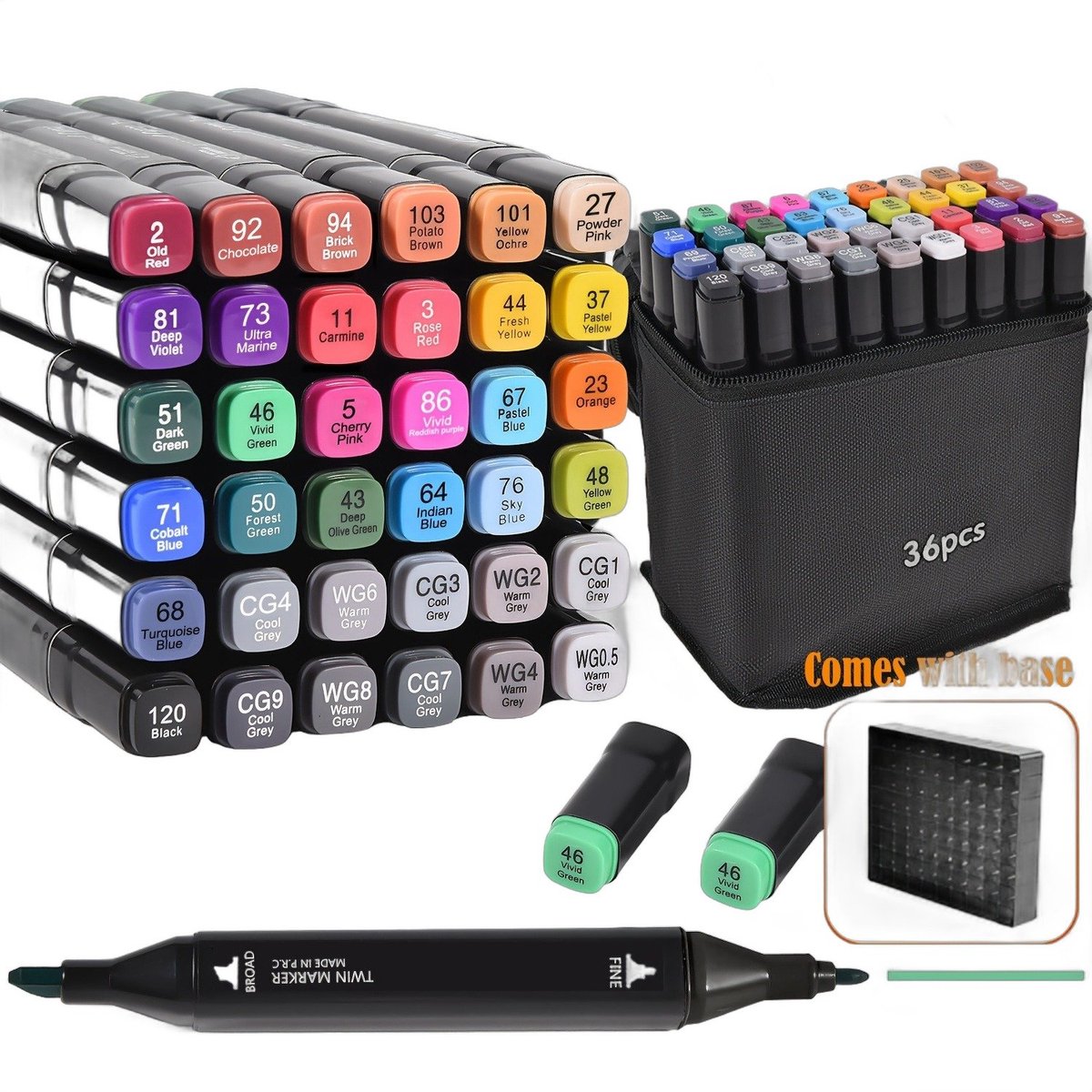 Currero Aquamarkers - Twinmarkers - Brushpennen - Stiften - Markeerstiften Op Waterbasis - Dual Tip - Tekenen En Kleuren - 24 Stuks