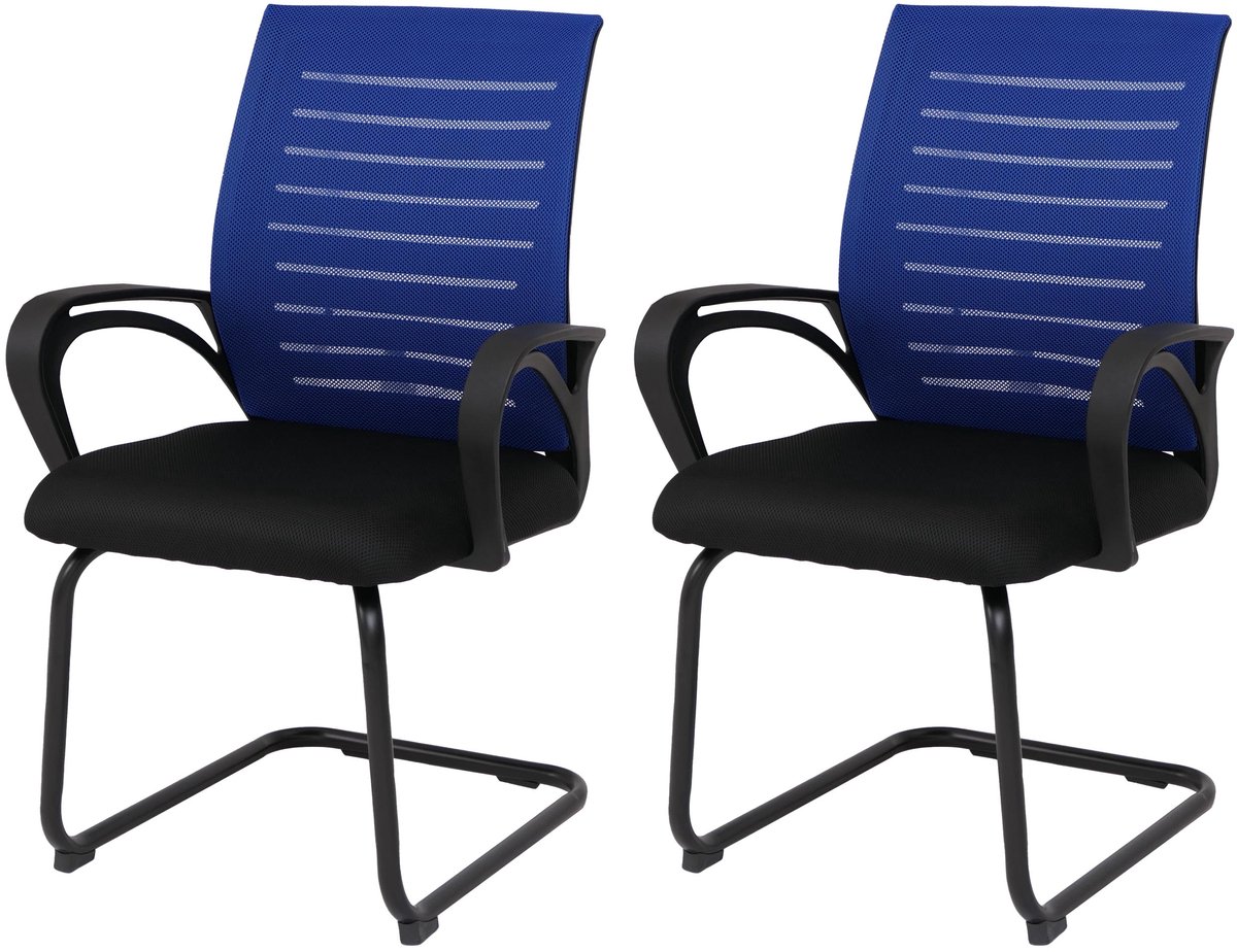 Set van 2 vergaderstoelen MCW-K51, bezoekersstoel als sledestoel, stof/textiel (250 g/m²) MVG ~ blauw, frame zwart