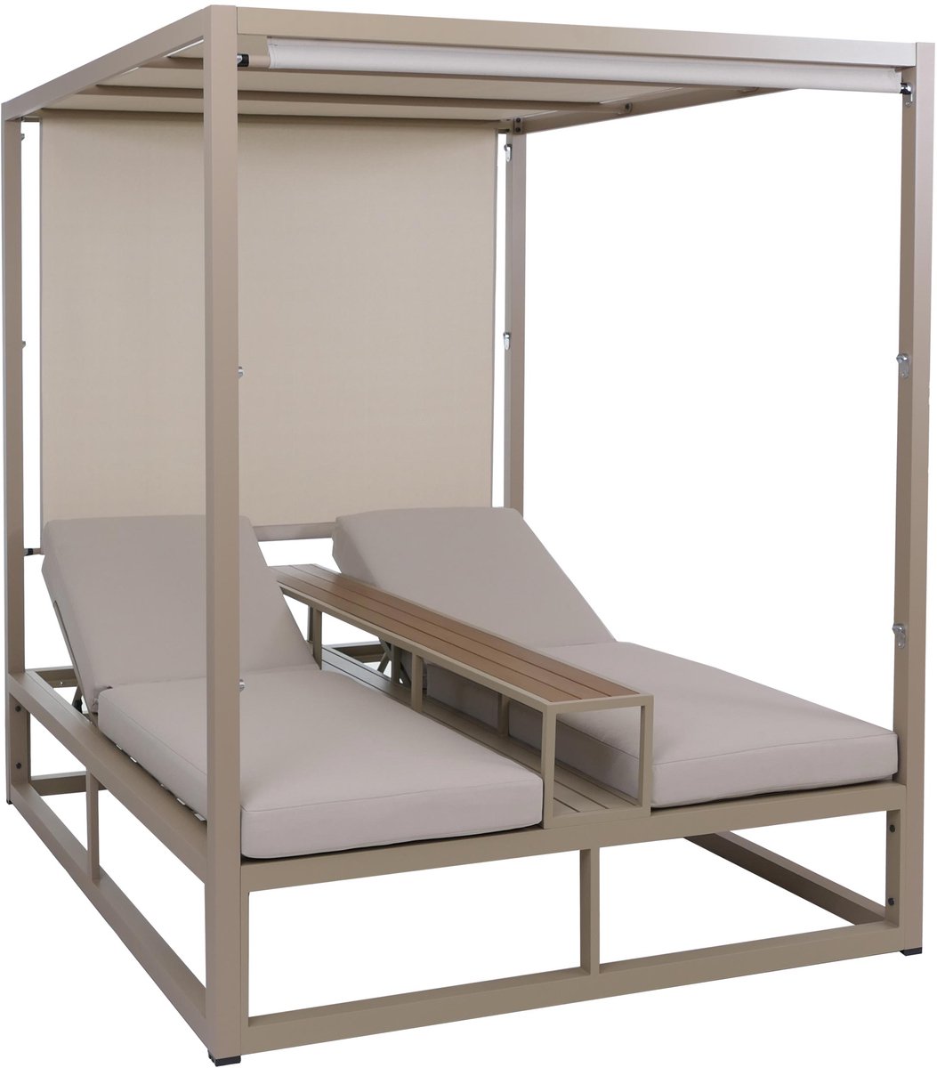 Aluminium loungeligstoel MCW-P81, ligbed, 10 cm dik kussen 220 g/m², 196 x 165 x 196 cm ~ beige, kussen beige