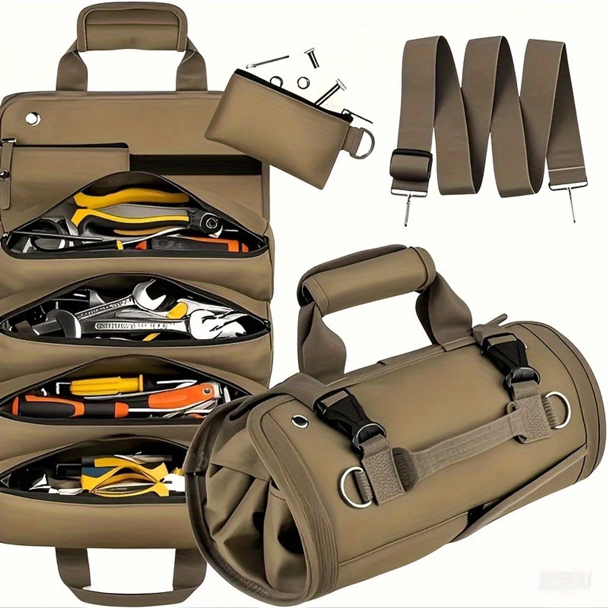 casalora - Professionele Multi-Purpose Gereedschapstas - Multi Pocket - Draagbaar - Gereedschapskit op rol - Voor Klein Gereedschap, Hardware Tool Pouch - Khaki