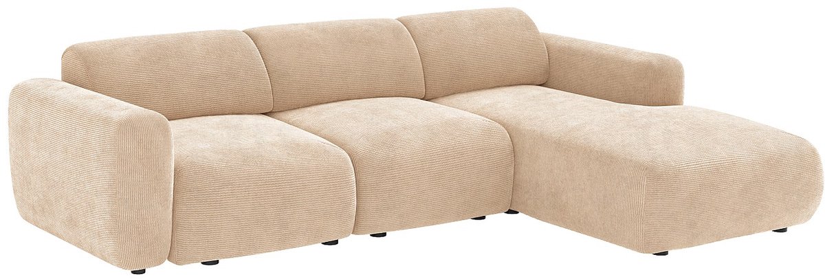 Vente-unique Grote modulaire hoekbank rechts in fijn beige ribfluweel van Maison Céphy POGNI