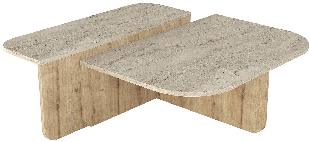 Vente-unique Salontafel - Beige travertijn effect en licht naturel - MARALIA