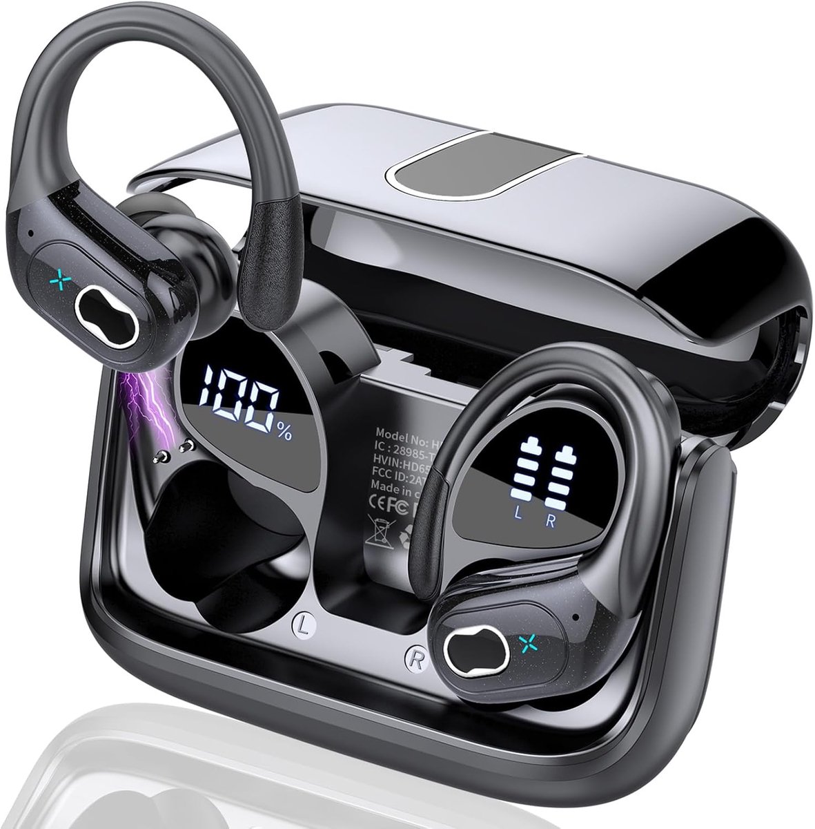 75 Uur Draadloze Oordopjes, 2026 Bluetooth 5.4 Oordopjes, Stereo, Over-Ear Koptelefoon met Hoofdband, ENC Microfoon, Zwart