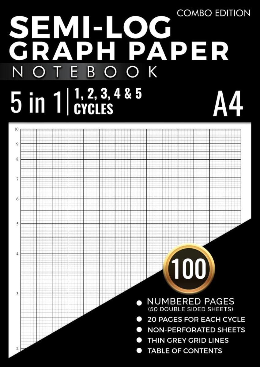 Semi-Log Graph Paper Notebook: X axis - Linear and Y axis - Logarithmic - 1, 2, 3, 4 and 5 Cycles (Decades) - ShopVlot