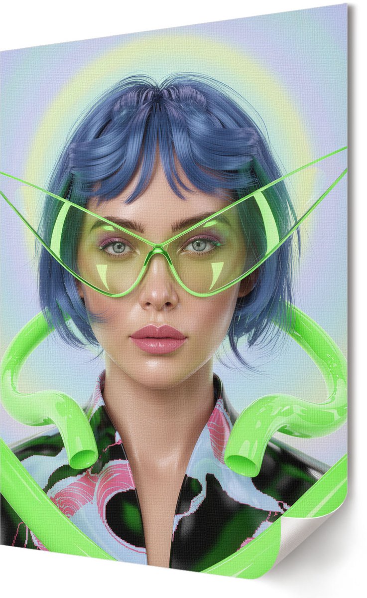Coloray Polycanvas Wandposter - Futuristisch Portret, Fotografie - 420 x 594 - Groen Wanddecoratie - Rechthoek - Interieurdecoratie - Woonkamer, Slaapkamer, Kantoor - Modern