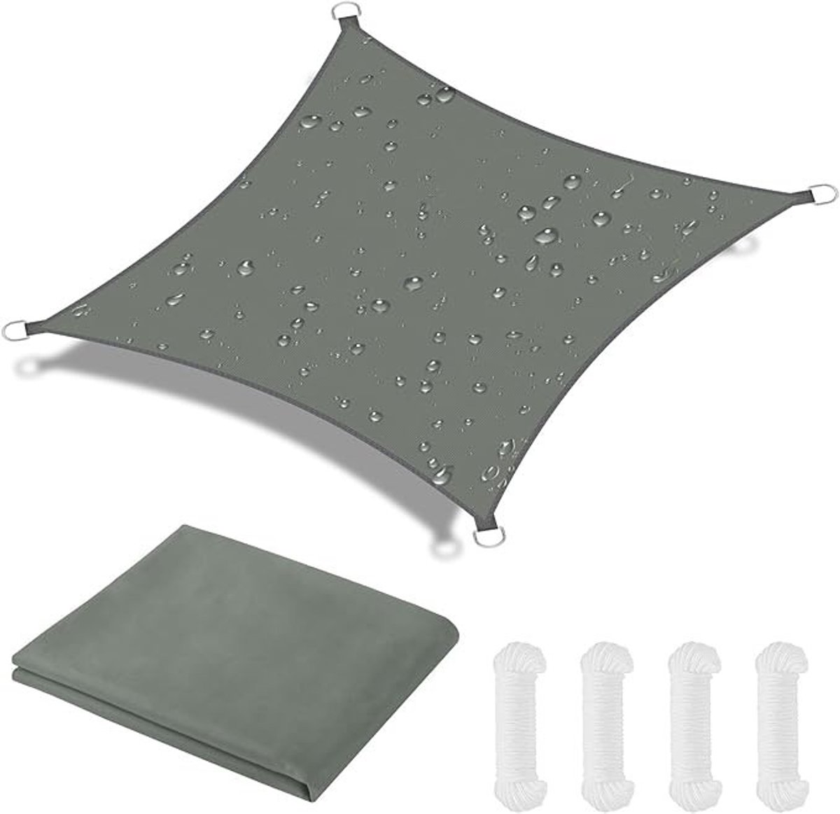 PolkaHome Zonneschermdoek 3x3m Vierkant Schaduwdoek Waterdicht UV-bescherming met Roestvrijstalen D-ringen