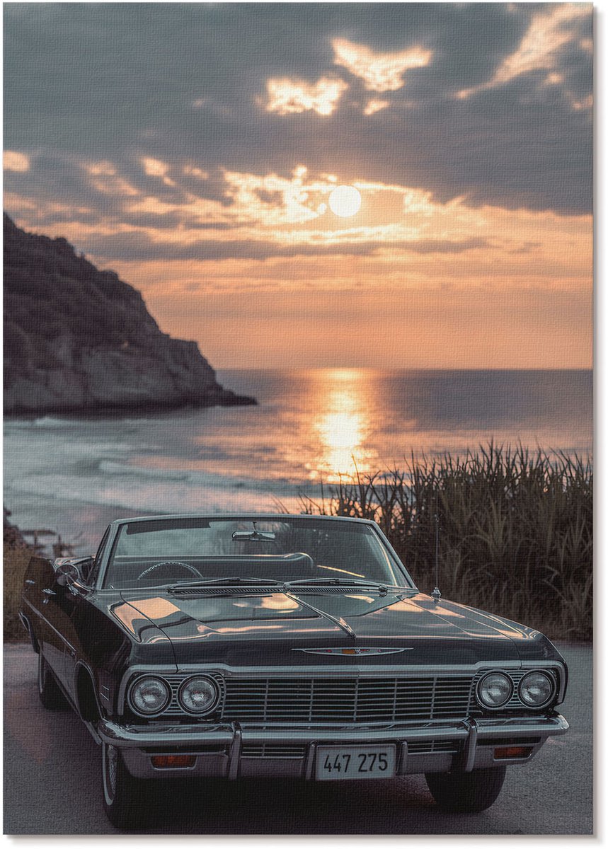 Tulup Polycanvas Poster - Het Westen En De Auto, Fotografie - A4 - Oranje Kunst - Rechthoek - Wandkunst - Woonkamer, Slaapkamer, Kantoor - Vintage
