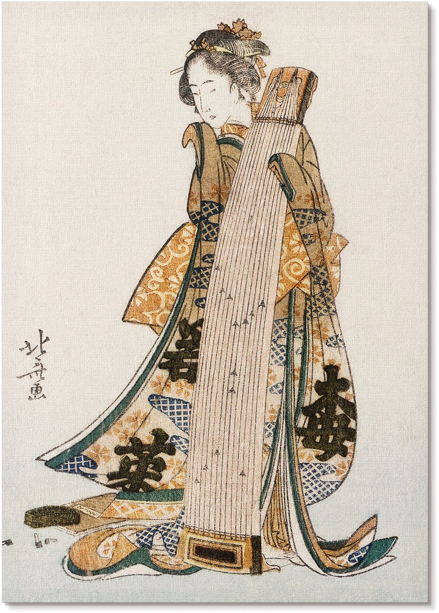 Tulup Polycanvas Wandposter - Japanse Vrouw, Schilderen - A4 - Beige Wanddecoratie - Rechthoek - Wandkunstwerk - Woonkamer, Slaapkamer, Kantoor - Japanse