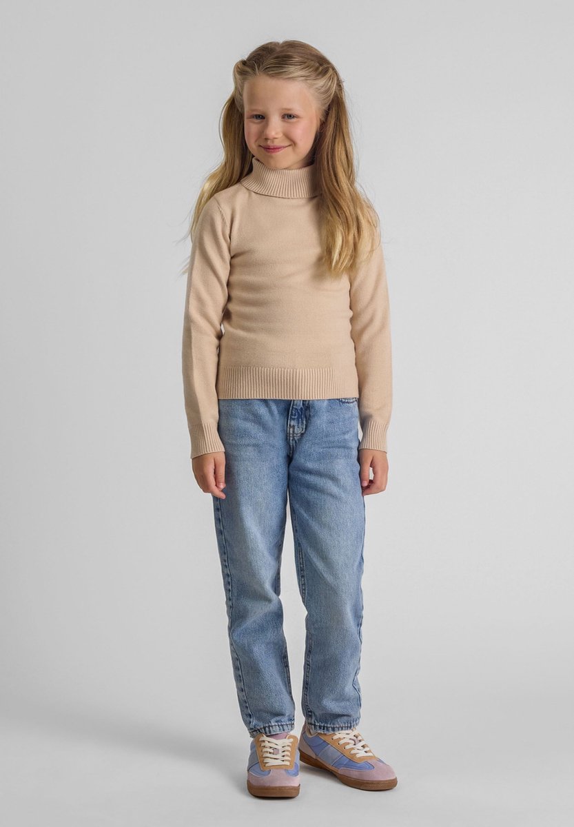 Minoti meisjes trui coltrui beige geribbeld - viscose