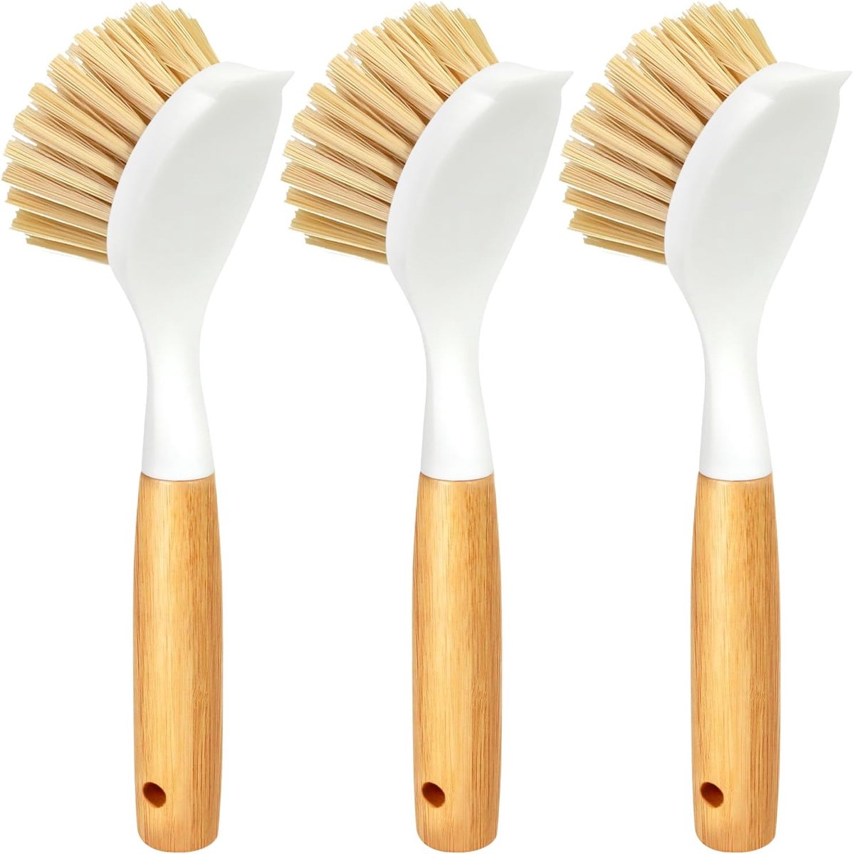 Set van 3 afwasborstels met bamboe handvat, geel