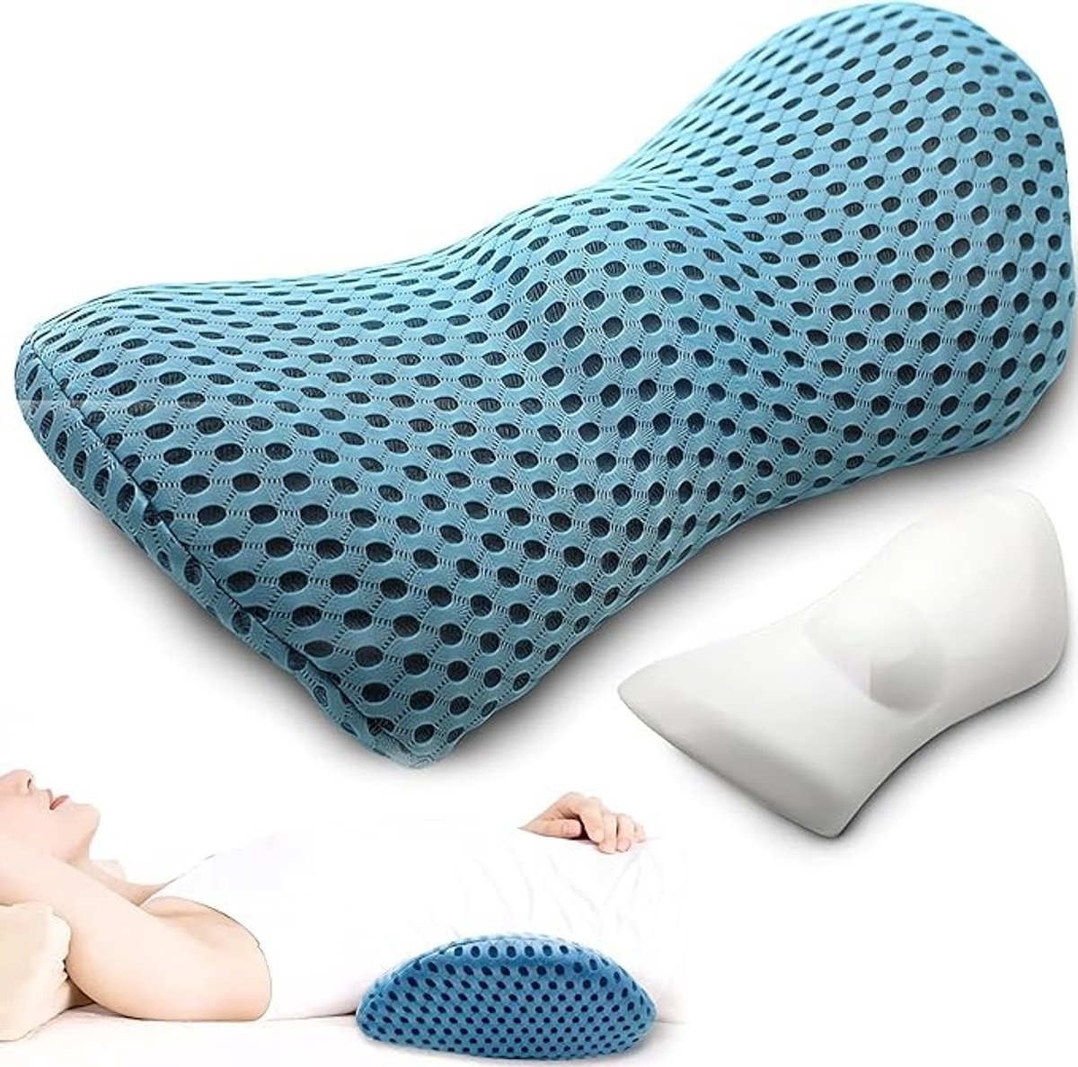 PolkaHome Orthopedisch lendenkussen - Memory foam rugkussen met ademend mesh - Universeel voor bed, stoel en auto