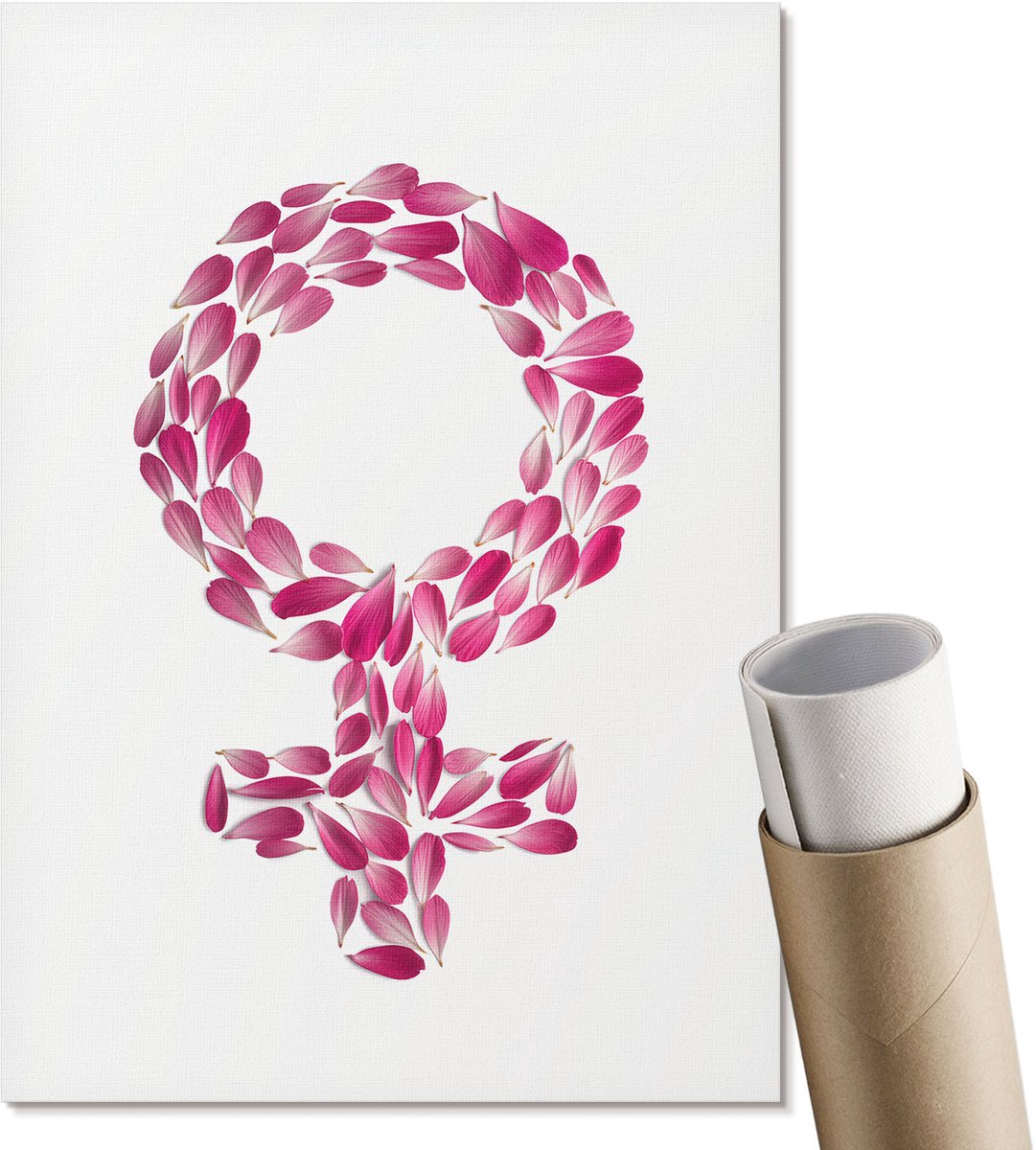 Coloray Polycanvas Wandposter - Bloemige Vrouwelijkheid, Illustratie - A4 - Roze Patroon - Rechthoek - Canvasposter - Woonkamer, Slaapkamer, Kantoor - Boho