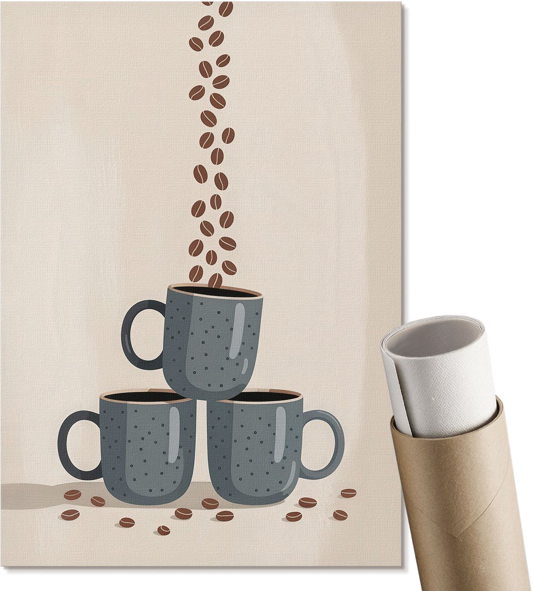 Coloray Polycanvas Poster - Koffiekopjes, Illustratie - A4 - Grijs Illustratie - Rechthoek - Kunstposter - Woonkamer, Slaapkamer, Kantoor - Modern