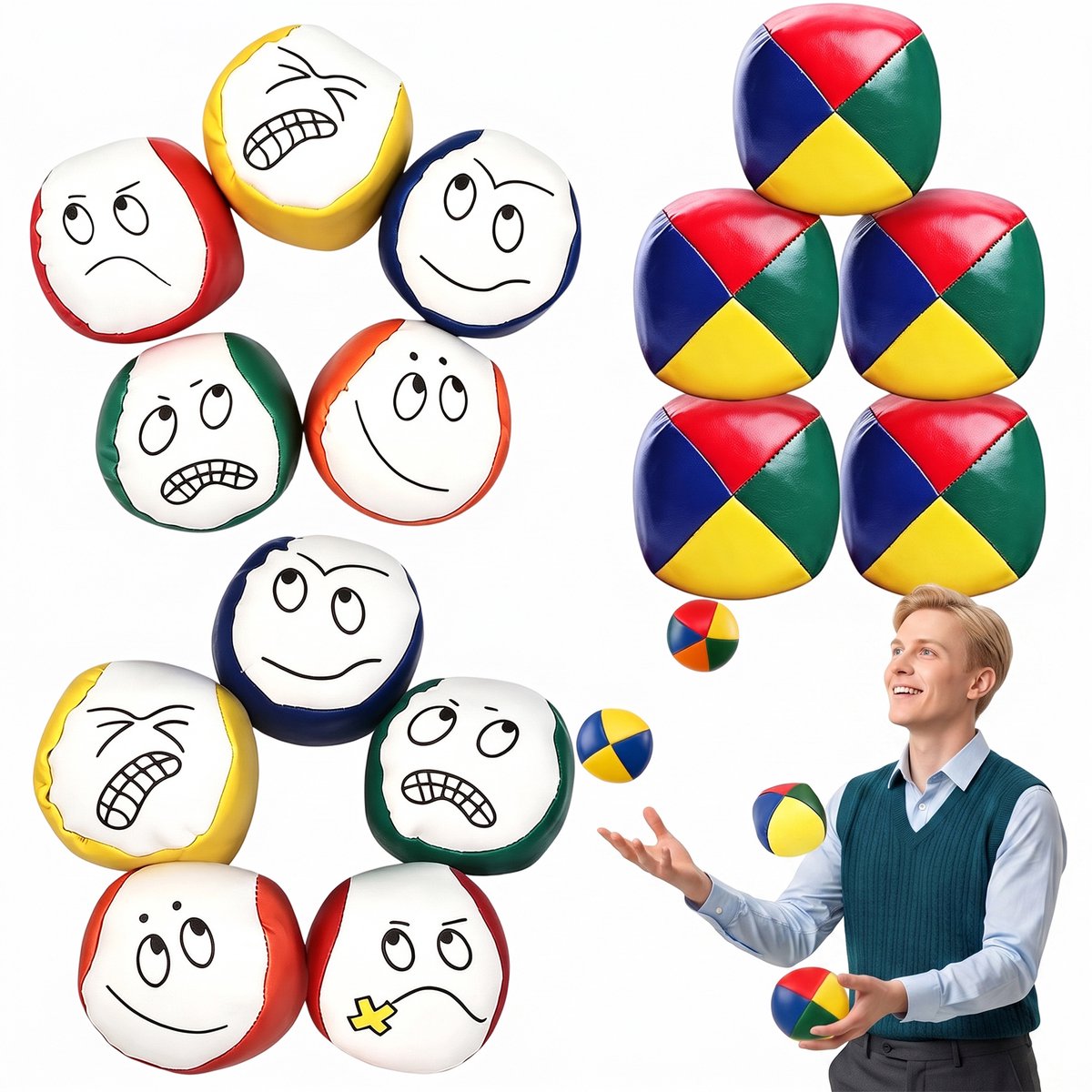 15 Stuks Jongleerballen - Jongleer Ballen Set - Circusballen - Cartoon Juggling Balls - Zacht PU - Voor Coördinatie & Behendigheid - Stabiele Worp - Voor School & Thuis & Teamspellen & Buitenspel - Interactief Spel