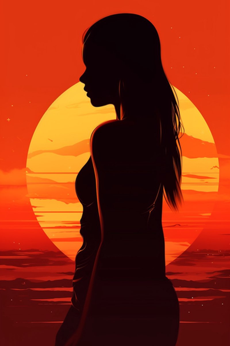Sunset Silhouette - Zonsondergang - Silhouette - Kleinkunst - Vrouw Mooi - Woondecoratie - posters - formaat 70x100cm - L625