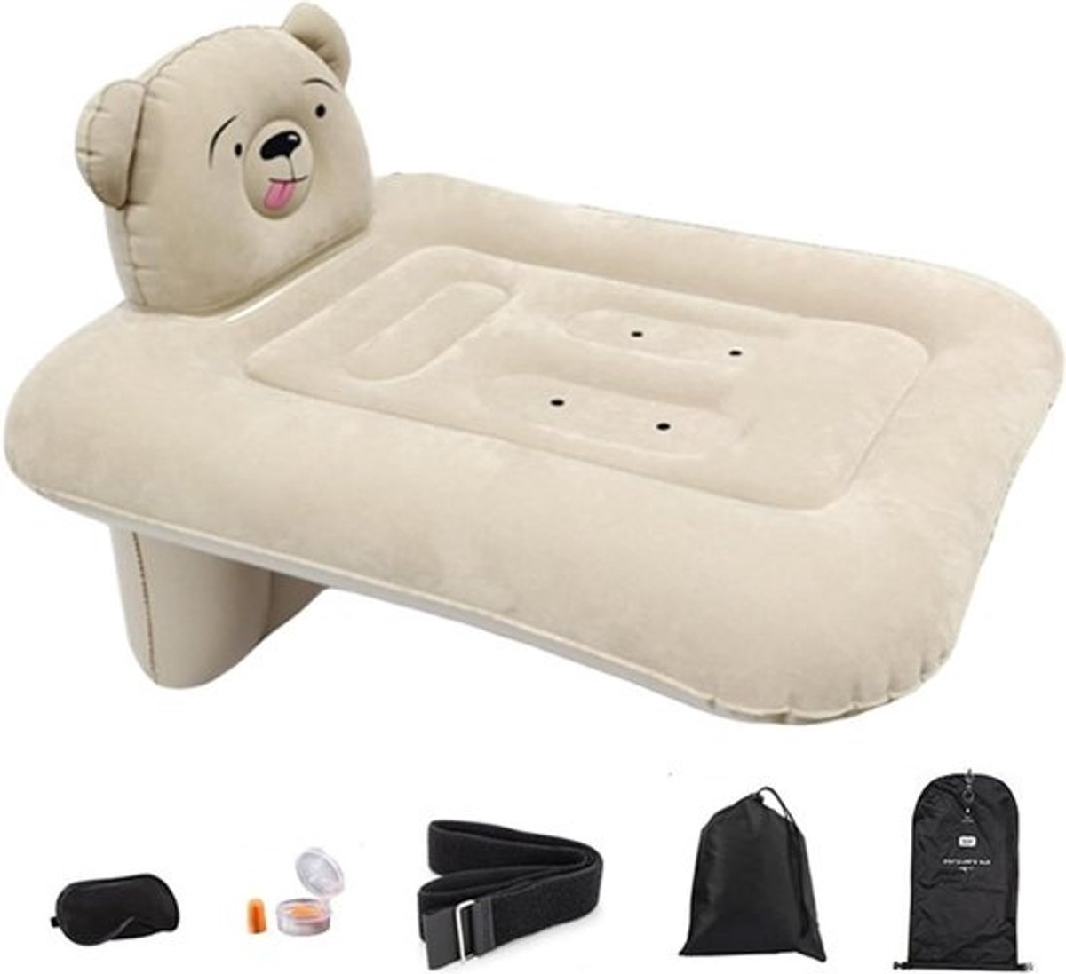 Peuter Vliegtuigbed - Opblaasbaar Kinderbed - Comfortabel Reizen - Inclusief Veiligheidsgordel - 80x82x60 cm - Kaki