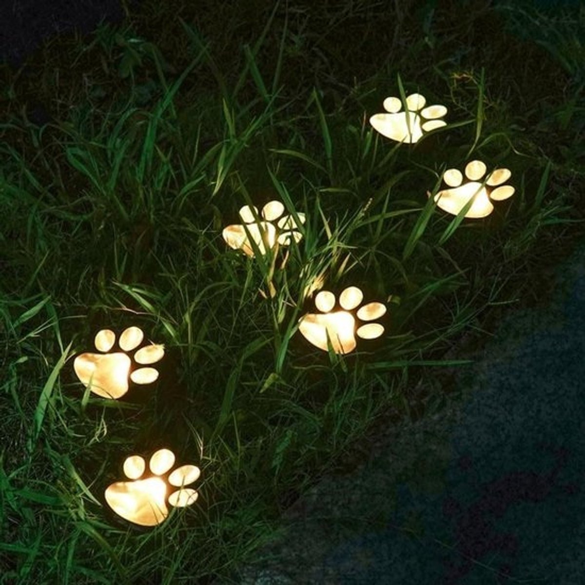 Zonne-tuinverlichting Pootafdruk - Gazonverlichting Kattenklauw - Tuin Decoratie - Set van 4 stuks - 9x9x9cm - Zwart