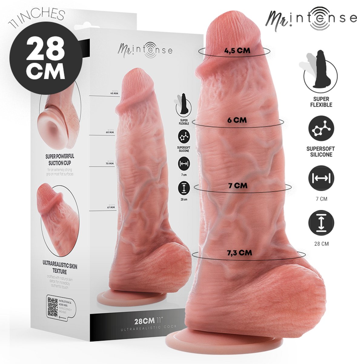 MR INTENSE - SPENCER EXTRA GROTE SILICONEN DILDO 28 CM -Ø- 7,3 CM - SPENCER EXTRA GROTE ULTRAZELDZAME PIK MET TESTIKELS 28 CM