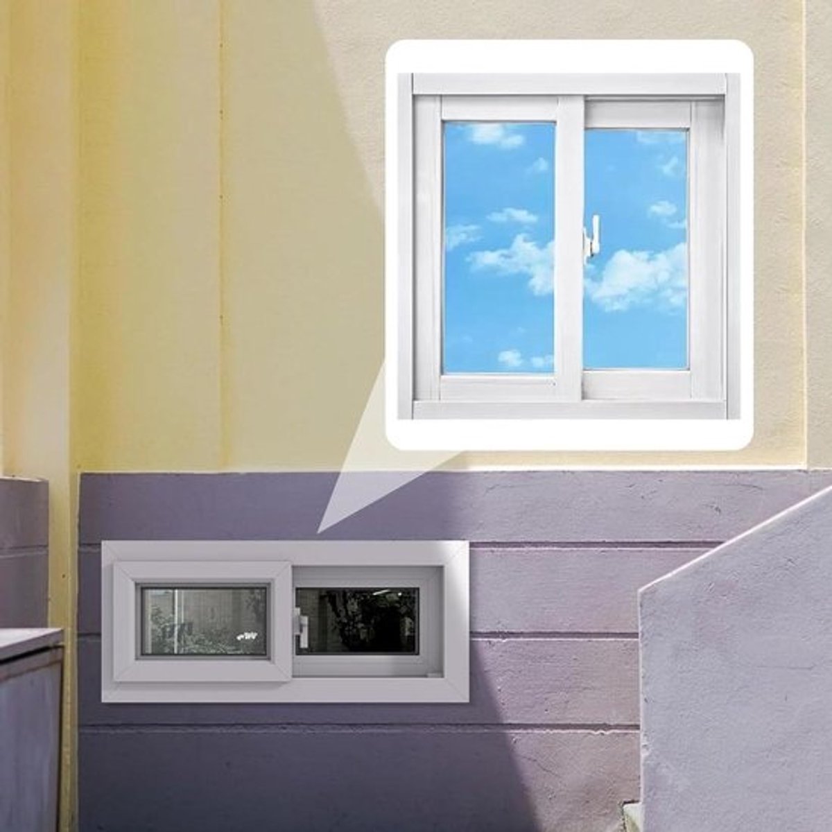 Horizontaal Schuifraam - Kelderraam Vervanging - Ventilatie Verbeteren - Gehard Glas - 965 x 406 cm - Wit