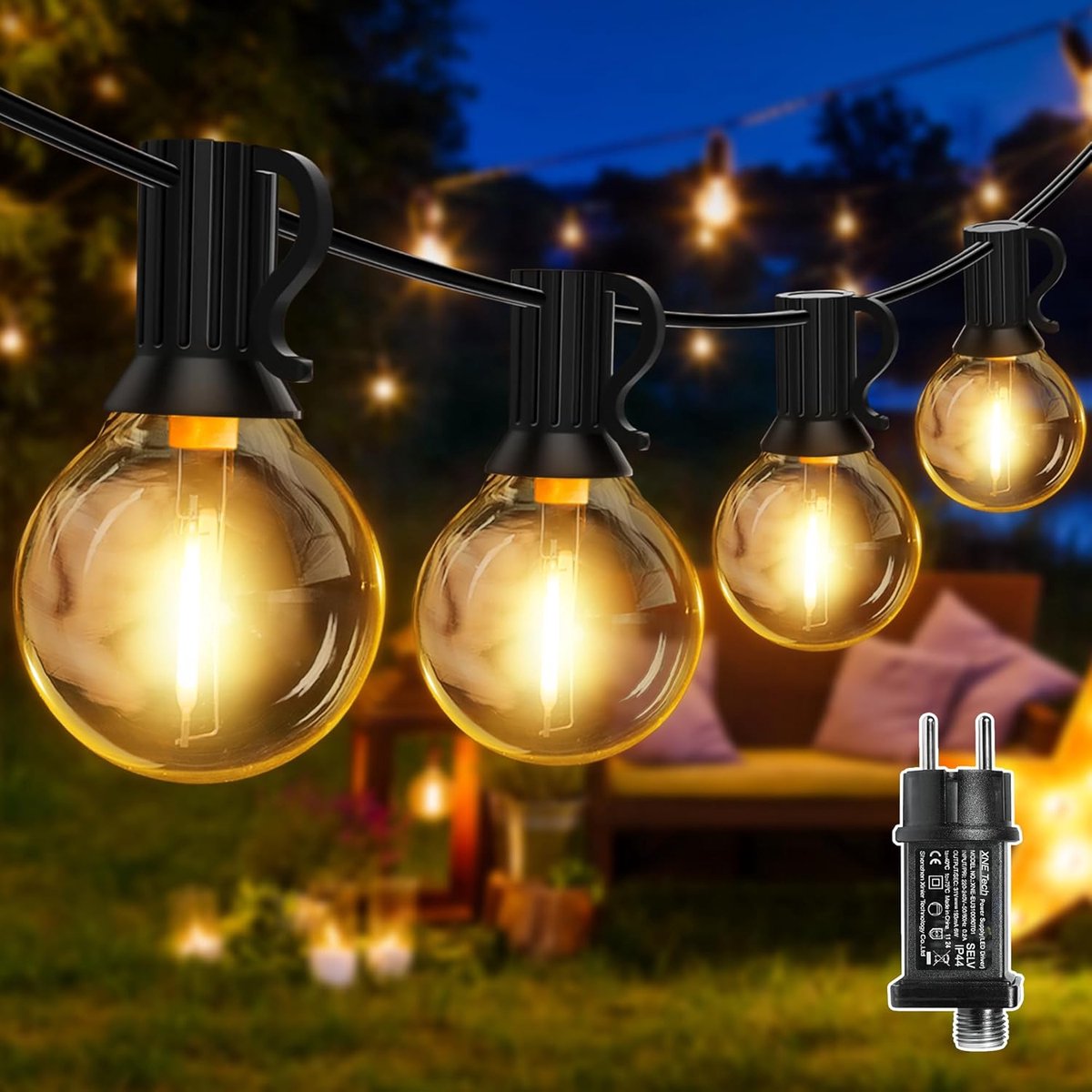 Lichtsnoer 30m - 40+2 Lampen G40 - Met Stekker - IP45 Waterdicht - Voor Buiten
