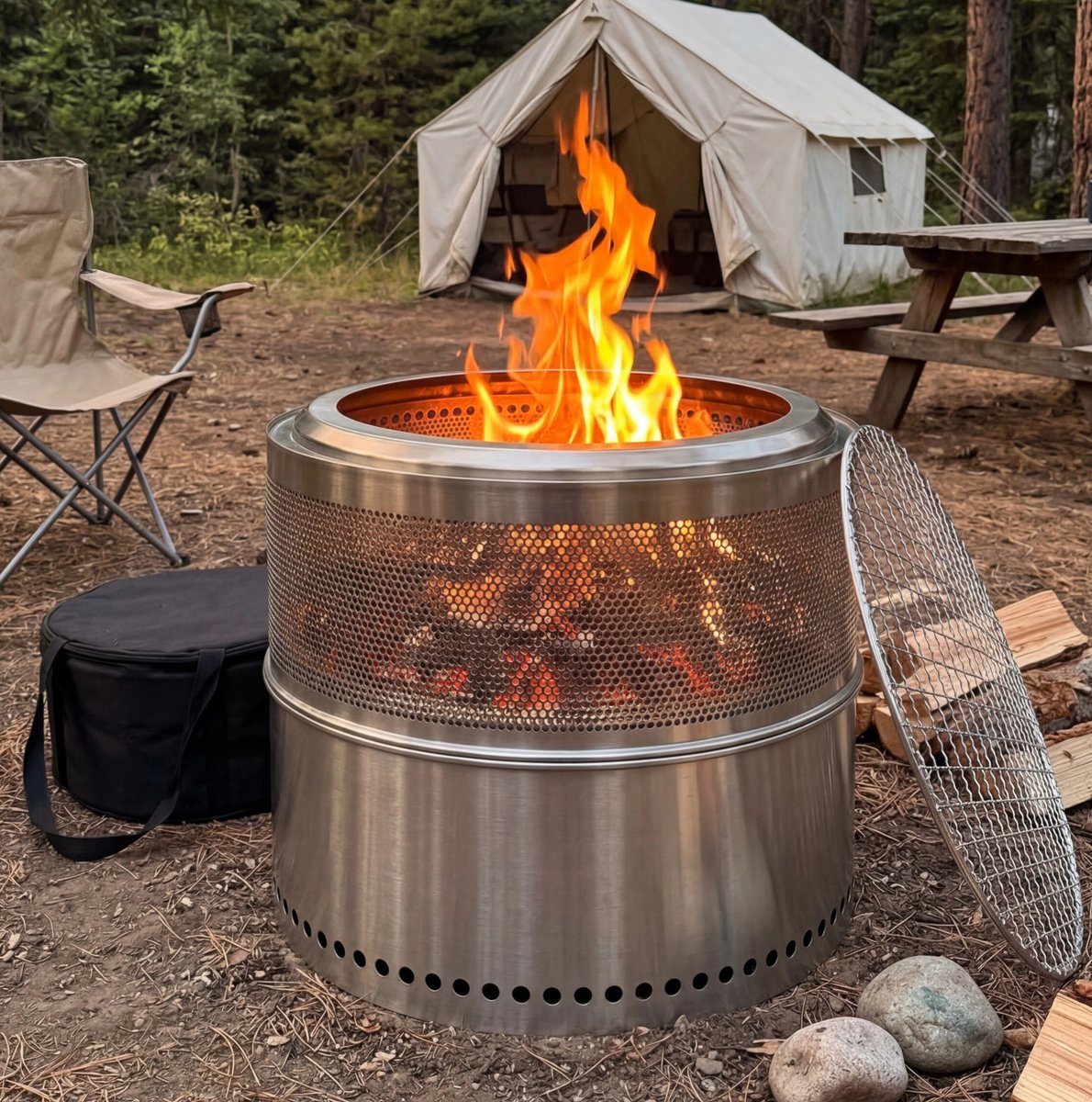 Wishdor Vuurschaal - Rookarm - 360 graden warmte - Roestvrij staal - Outdoor camping tuin terras - 50 cm