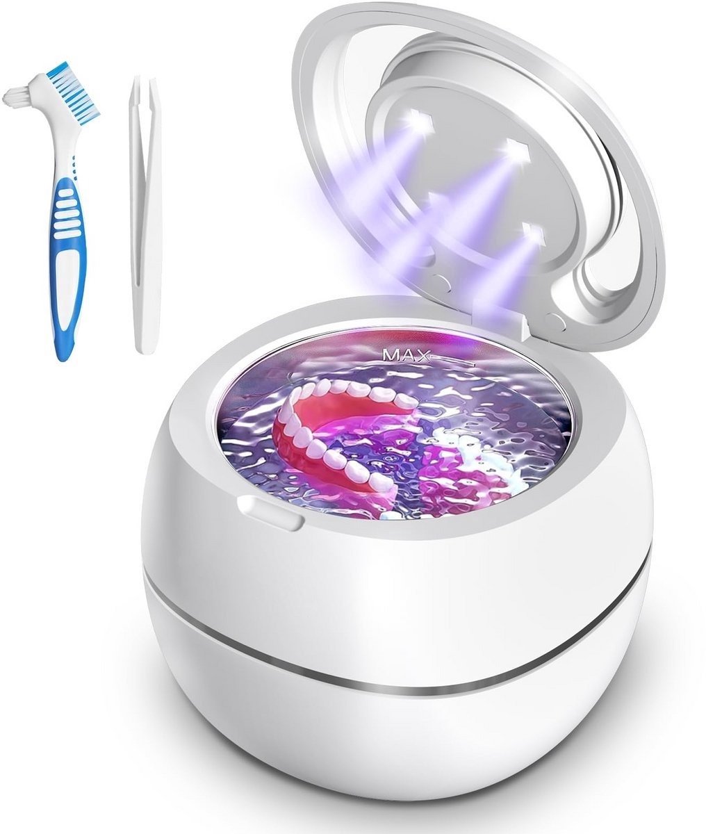 Casalora® Ultrasoon Reinigingsapparaat 48kHz Ultrasoon Reiniger | 180ML | Ultrasoonreiniger met UV Lamp Ultrasonic Cleaner voor | Tandprothese | Retainer | Aligner | Prothesen | Knarsbitje | Nachtbeugel | (Wit)