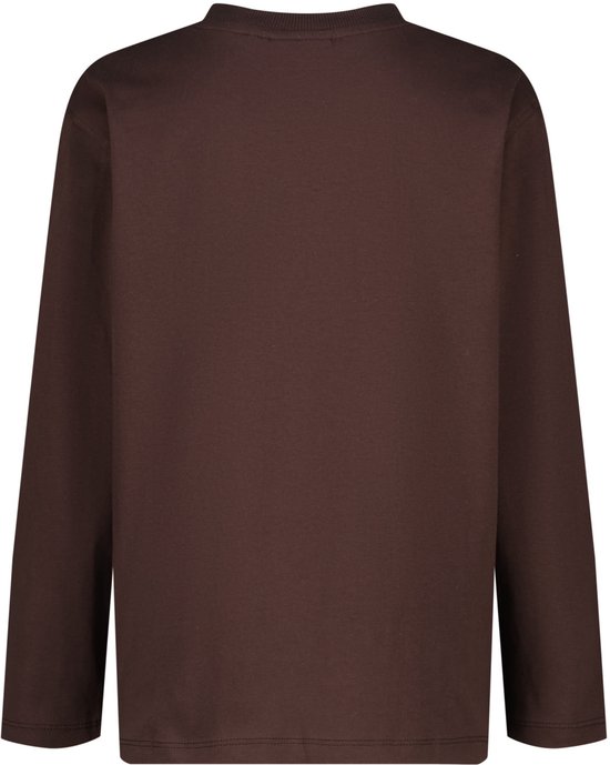Bruine T-shirt met lange mouwen en een ronde hals, achterkant.