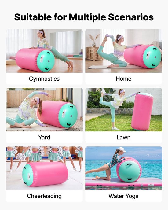 Opblaasbare Gymnastiekrol - Airtrackrol - 120 x 75 cm - Met Pomp - Draagvermogen 200 kg - Instelbare Luchtdruk - Siliconen Handgrepen - Roze — afbeelding 4
