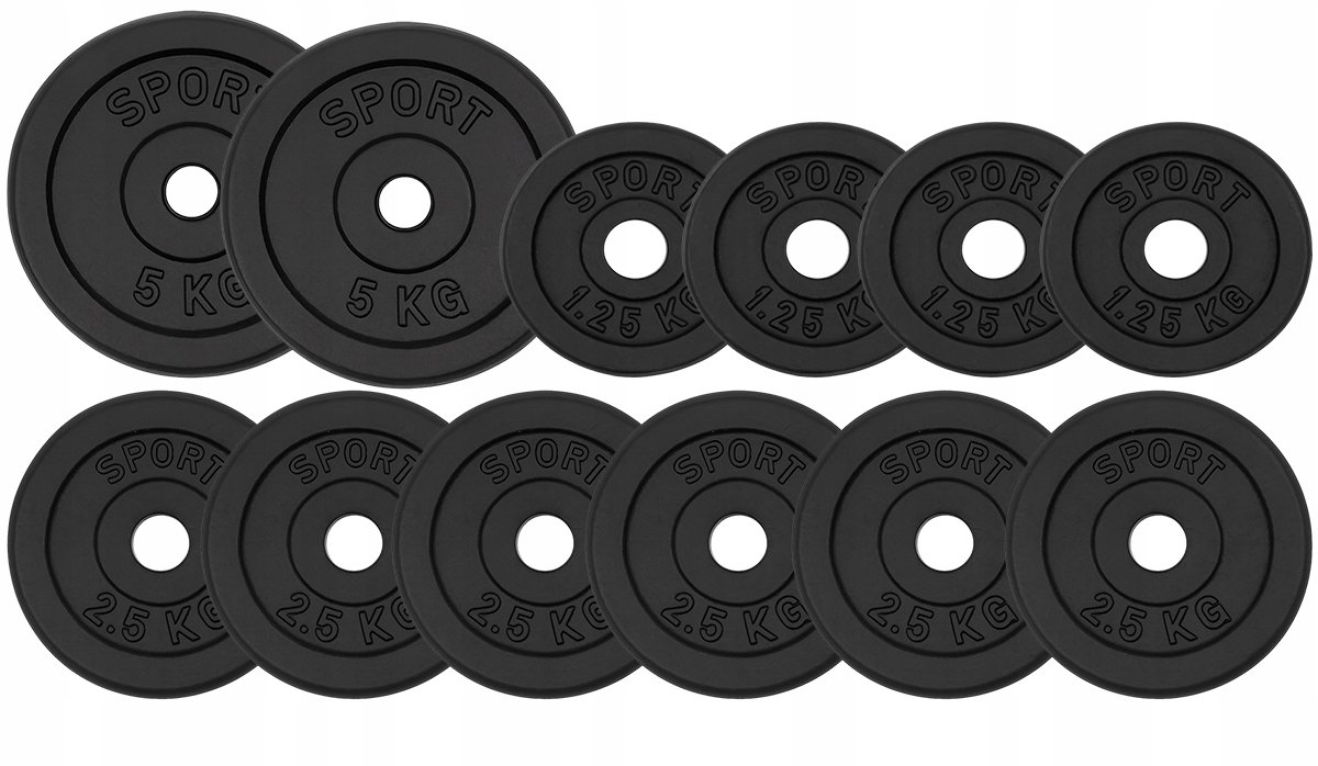 30kg Gietijzeren houderset 28mm: 2x5kg, 6x2,5kg, 4x1,25kg Schijven