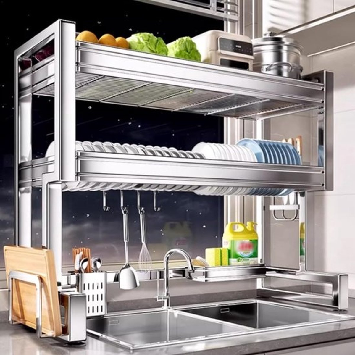 Afdruiprek Droogrek - Keuken Organizer - Vaat Drogen - Roestvrij Staal - 2 Laags - Zilver