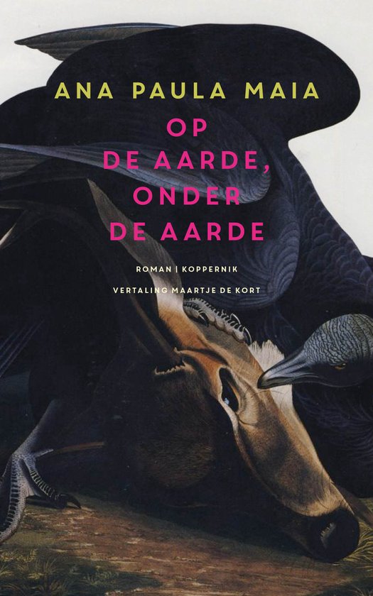 Boekomslag met een kraai die een ree aanvalt. Titel: Op de aarde, onder de aarde.