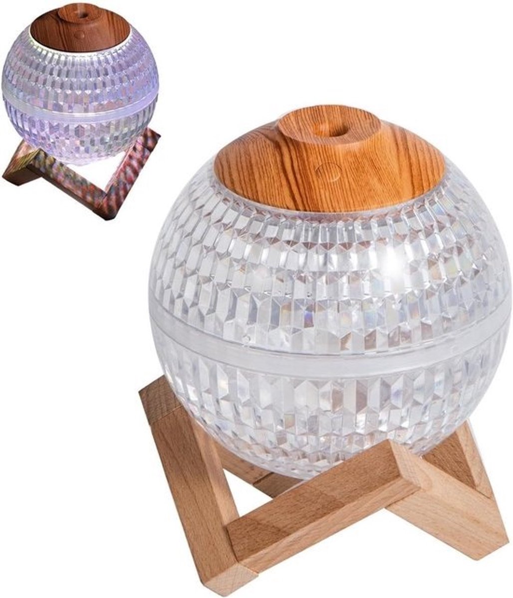 Kristallen Bol Luchtbevochtiger - Sfeerverlichting Diffuser - Ruimte Verfrissen - RGB Kleurenlicht - 350ml Tank - Transparant