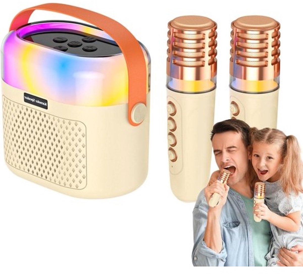 Karaoke Machine - Draagbare Zangbox - Muziek Plezier - Met Twee Microfoons - 10 x 15 x 10 cm - Geelachtig