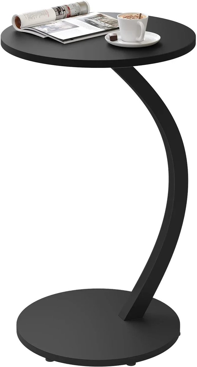 Klarven® Bijzettafel Zwart - Bijzettafeltjes Woonkamer - Bijzettafel Bank - Bijzettafel Rond - Schuifbare Bijzettafel - Bijzettafel - Schuift moeiteloos onder bank of bed - Krasbestendig blad - C-vorm ø40xh64,5cm