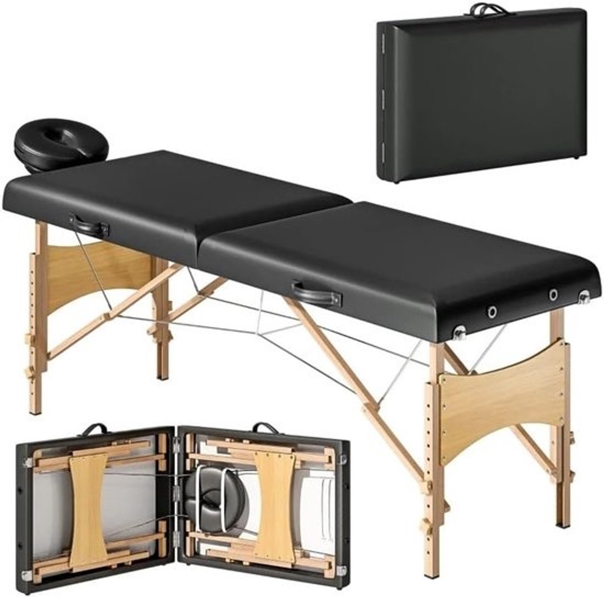 Opvouwbare Massagetafel - Draagbaar Behandelbed - Professionele Behandelingen - Stevig Houten Frame - 70 cm Breed - Zwart