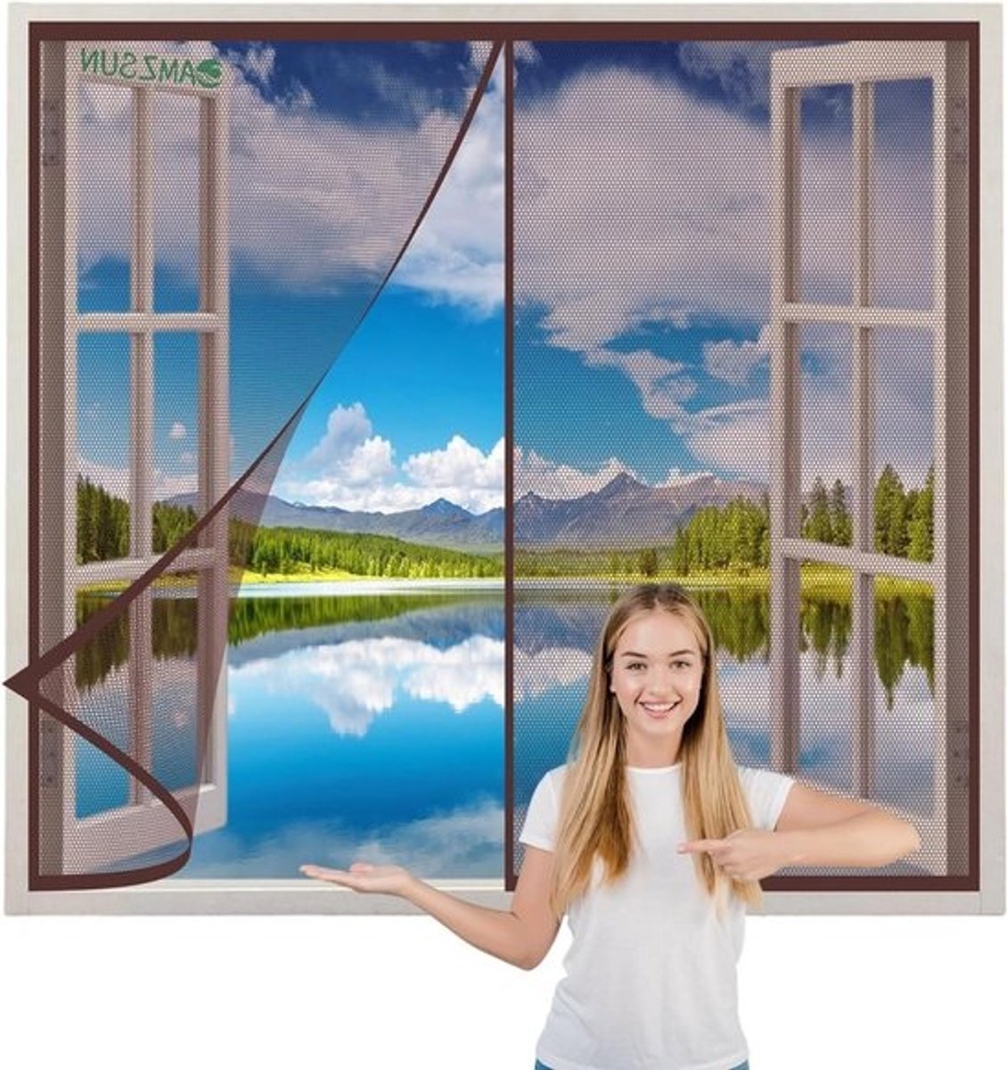 Hordeur Bruin - Vliegengordijn Raam - Insecten Buiten Houden - Automatisch Sluitend - 145x175cm - Bruin