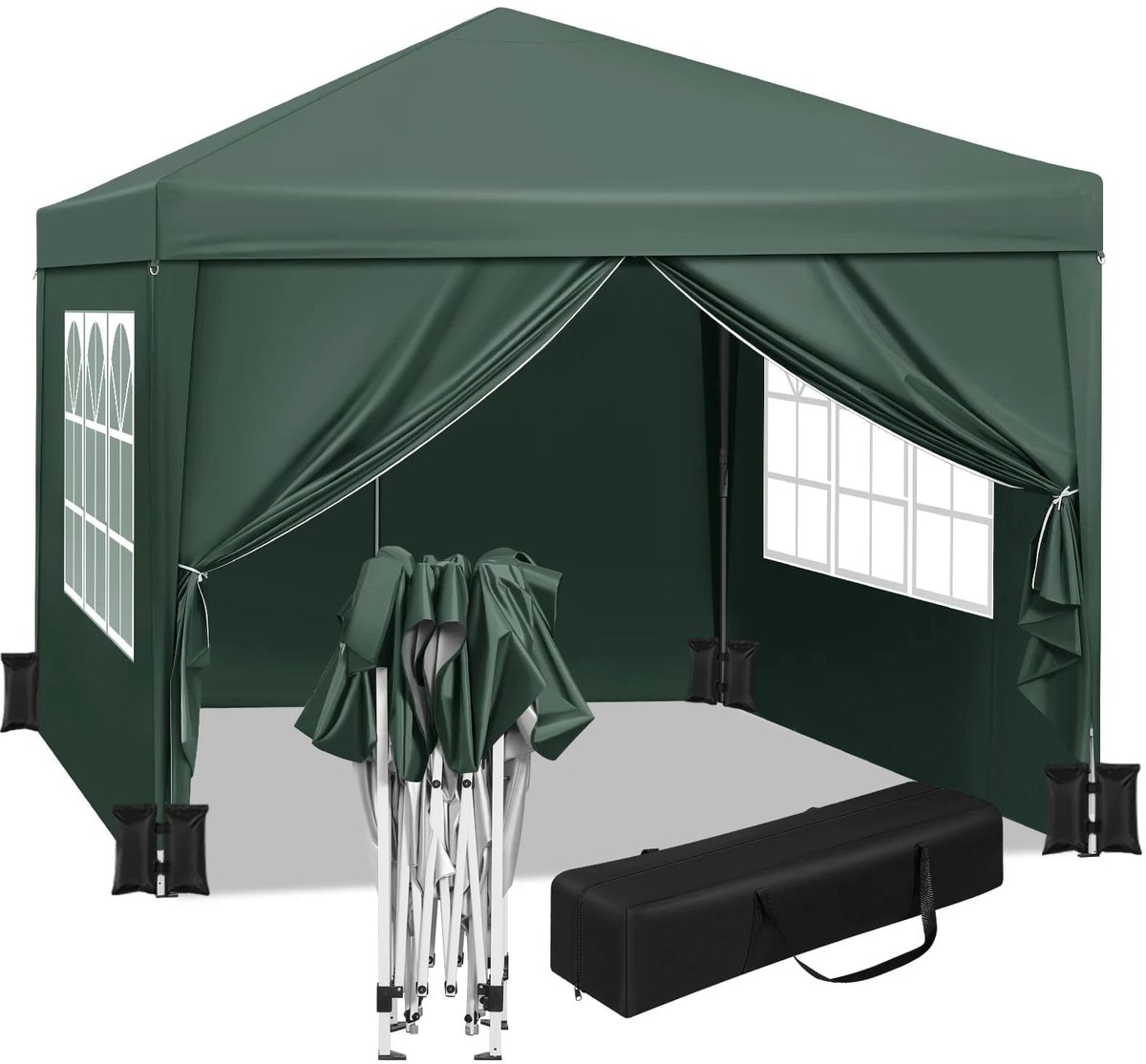 Klarven® Partytent Groen - Waterdicht en windbeschermd, Snelle opbouw met vouwsysteem, 4 zandzakken inbegrepen - Gecoat ijzeren frame, B 2,5 x D 2 x H 2 m