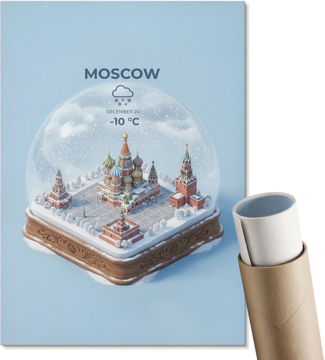 Coloray Polycanvas Wandposter - Sneeuwbol Moskou, Illustratie - A4 - Blauw Poster - Rechthoek - Muurkunst - Woonkamer, Slaapkamer, Kantoor - Modern