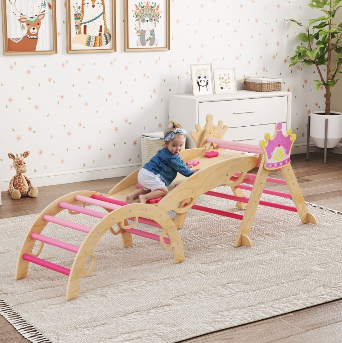MODFU-Klimrek Voor Kinderen-Prinsessen-Design-Voor Binnen-Hout-Roze