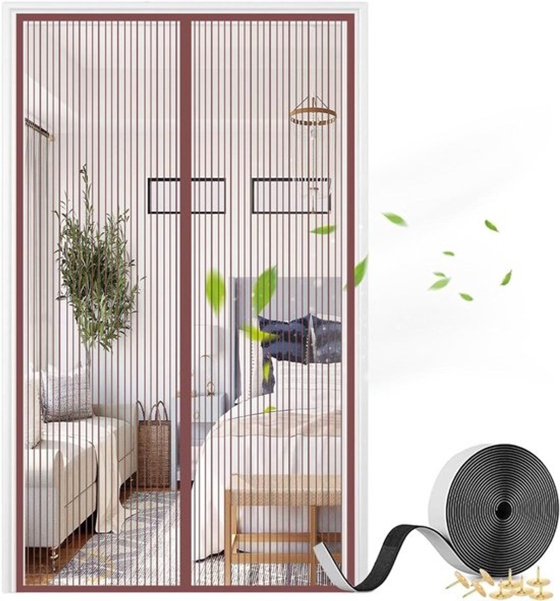 Magnetische Hordeur - Vliegengaas Deur - Frisse Lucht Binnen - Automatische Sluiting - 100 x 240 cm - Bruin