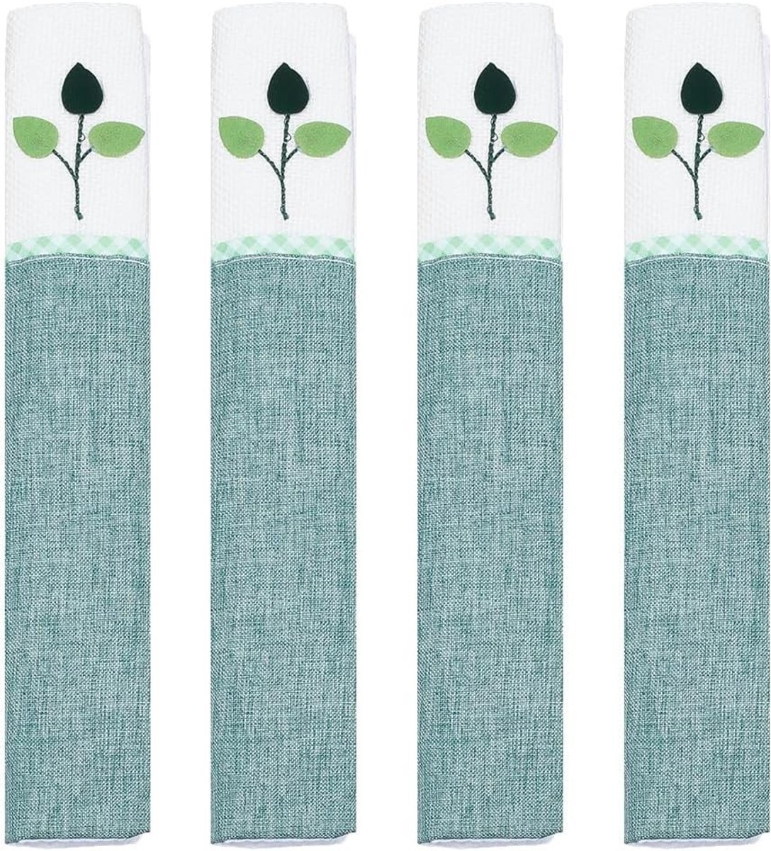 Koelkastgreepafdekkingen in groene boomstijl, wasbare en vlekbestendige deksels, 4 stuks, afneembare bescherming voor keukendecoratie, 27 x 14 cm, ideaal voor een frisse uitstraling en hygiëne