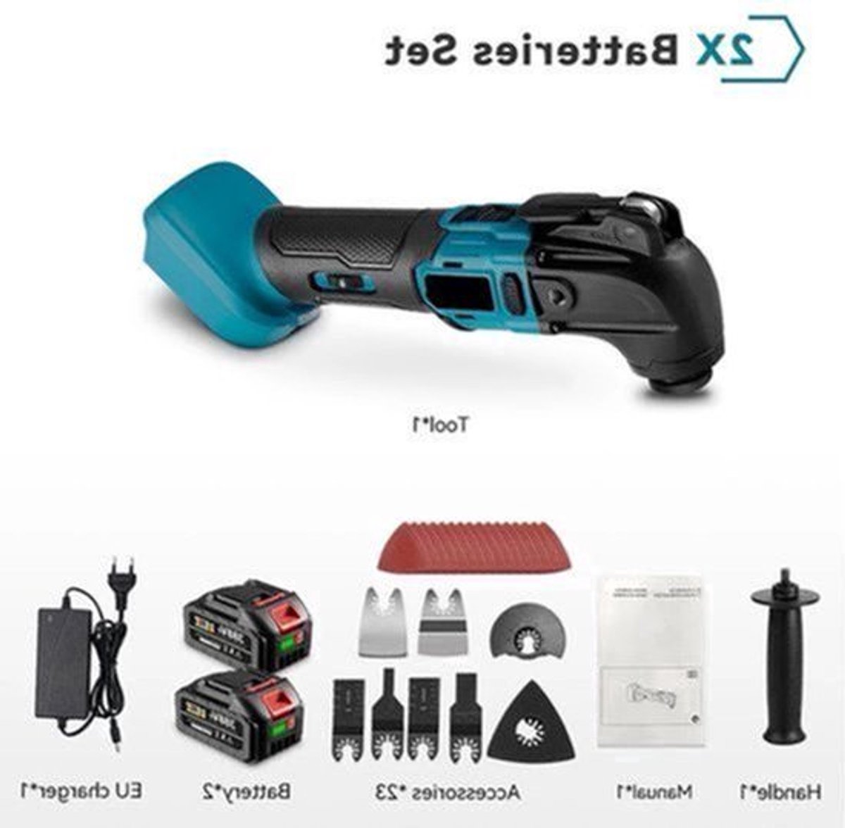 Oscillerende Multitools - Accu - 18V Brushless Motor - Hoek van 4° - 6 Snelheden - 8500-24.000 OPM - 350W - 18V - Voor Snijden, Schuren en Trimmen - 2 Accu's met 1 Lader