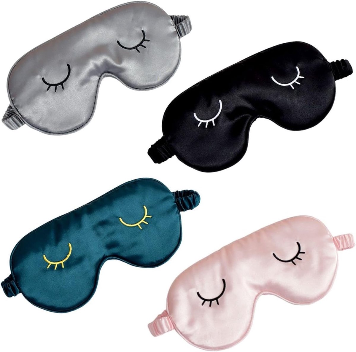 Set van 4 Schattige Geborduurde Oogmaskers voor Slaap, Draagbare Oogmaskers en Reisaccessoires voor Ontspanning