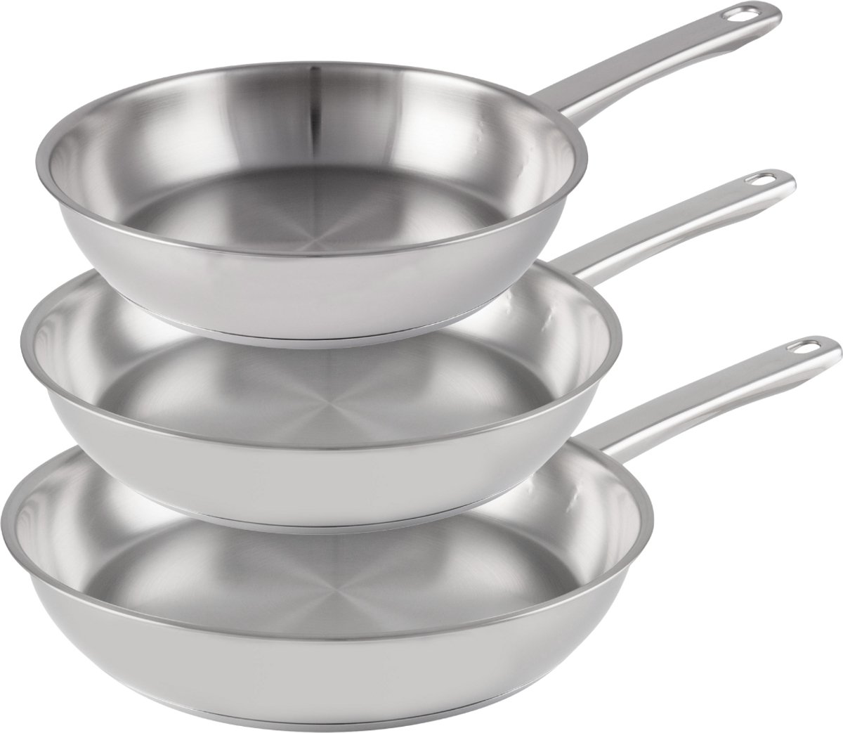 Cookinglife Koekenpannenset Superior Triply RVS 3-delig - ø 20, 24 & 28 cm - geschikt voor alle warmtebronnen - zonder anti-aanbaklaag