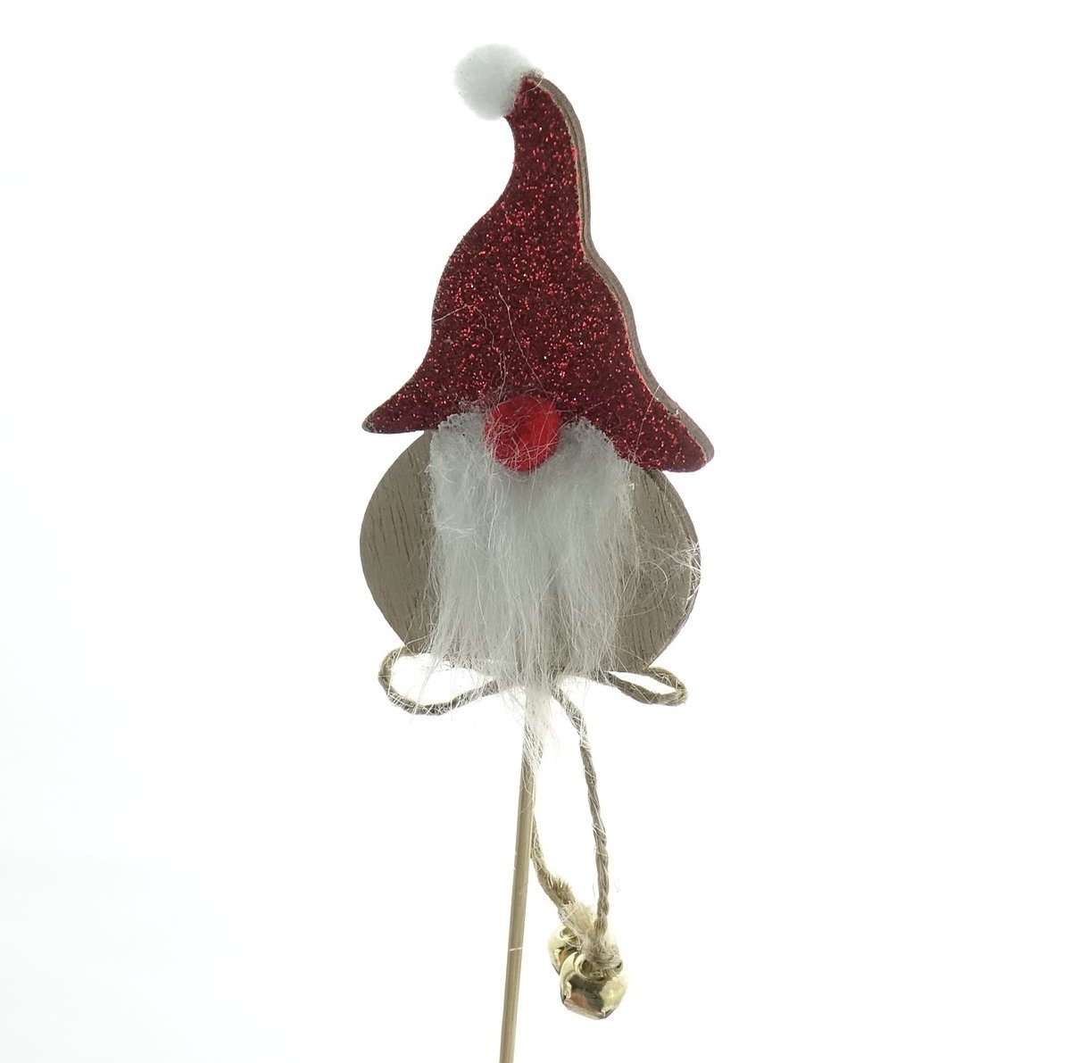 Scheulen Kerststeker Kabouter Rood Belletje Glitterhoed 8 cm - Hout